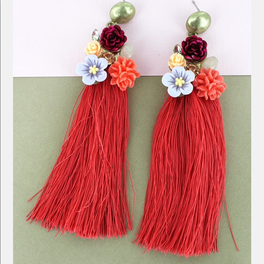 3 pack- Vibrant flower tassel earrings